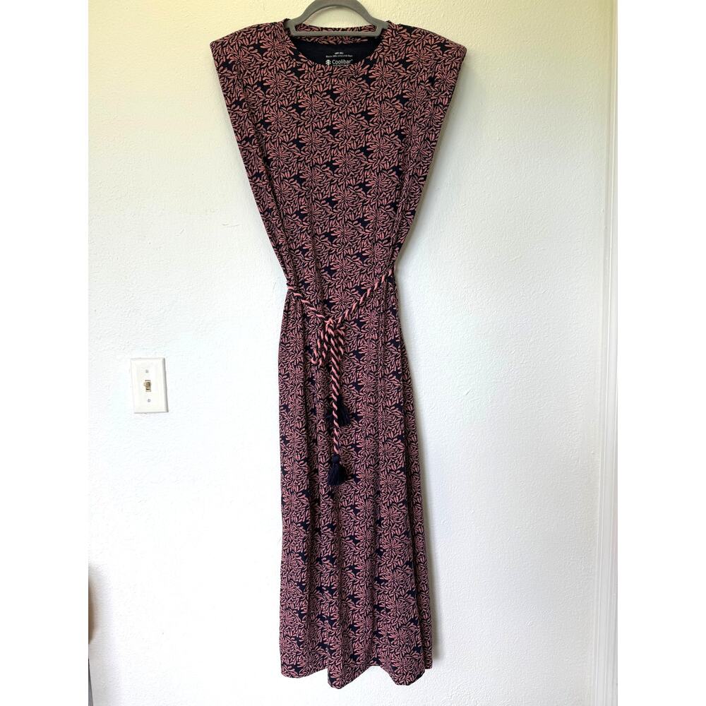 Coolibar Coral Way Midi Dress Pink Navy Sz M UPF 50 Casual Beach Vacation Resort